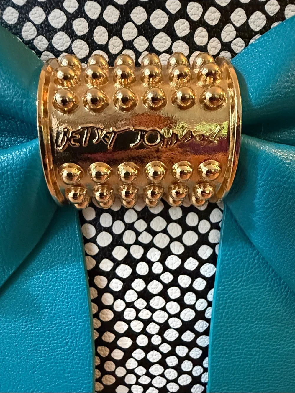 Betsey Johnson Black & White Polka Dot Backpack with Teal Bow